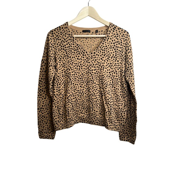ATM Anthony Thomas Melillo Leopard V-Neck Sweater Size M Tan Black - Picture 2 of 5